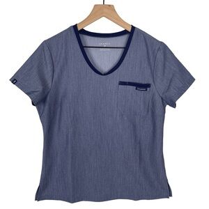 Jaanuu 2 Pocket Tuck In Scrub Top Womens Medium Blue V Neck Short Sleeve Navy